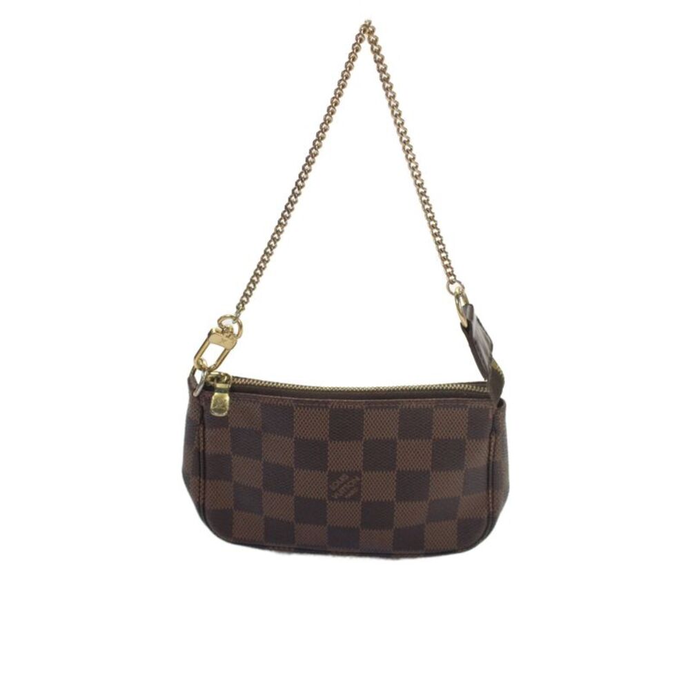 Louis Vuitton Womens Leather Mini Pochette Checkered Wristlet Brown